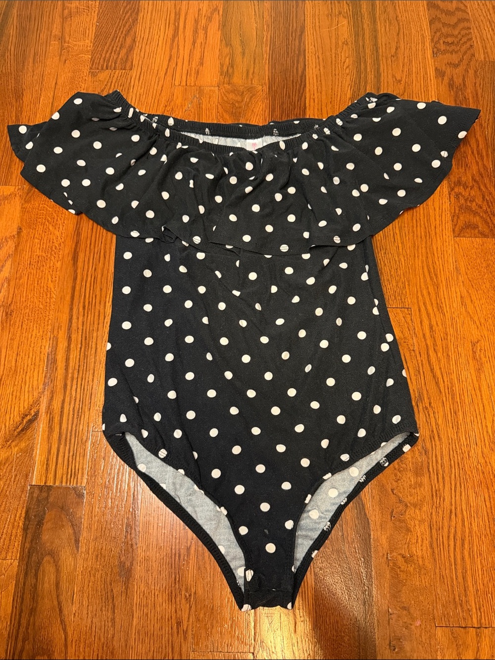 Women’s Black Polka Dot Off-Shoulder One-Piece Bodysuit